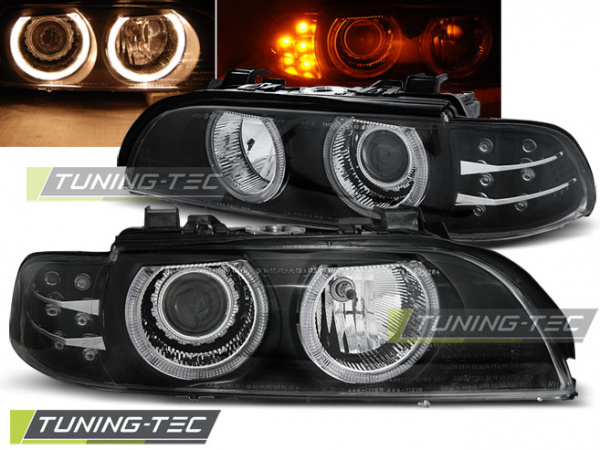 Upgrade Design Angel Eyes Scheinwerfer für BMW 5er E39 95-03 schwarz mit LED Blinker